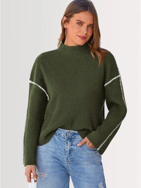 PRETTYGARDEN Chunky Knit Sweaters Oversized Army Green Sz S